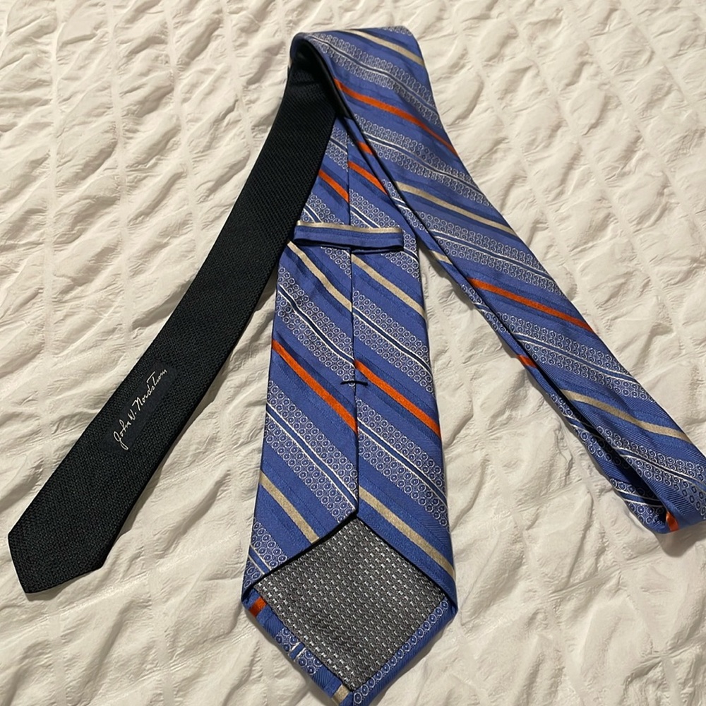 Blue tie with orange and tan stripes John W. Nordstrom tie.